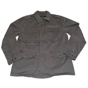 Levi's Men's 4 Pocket Logo Military Field Jacket Gray Size Medium